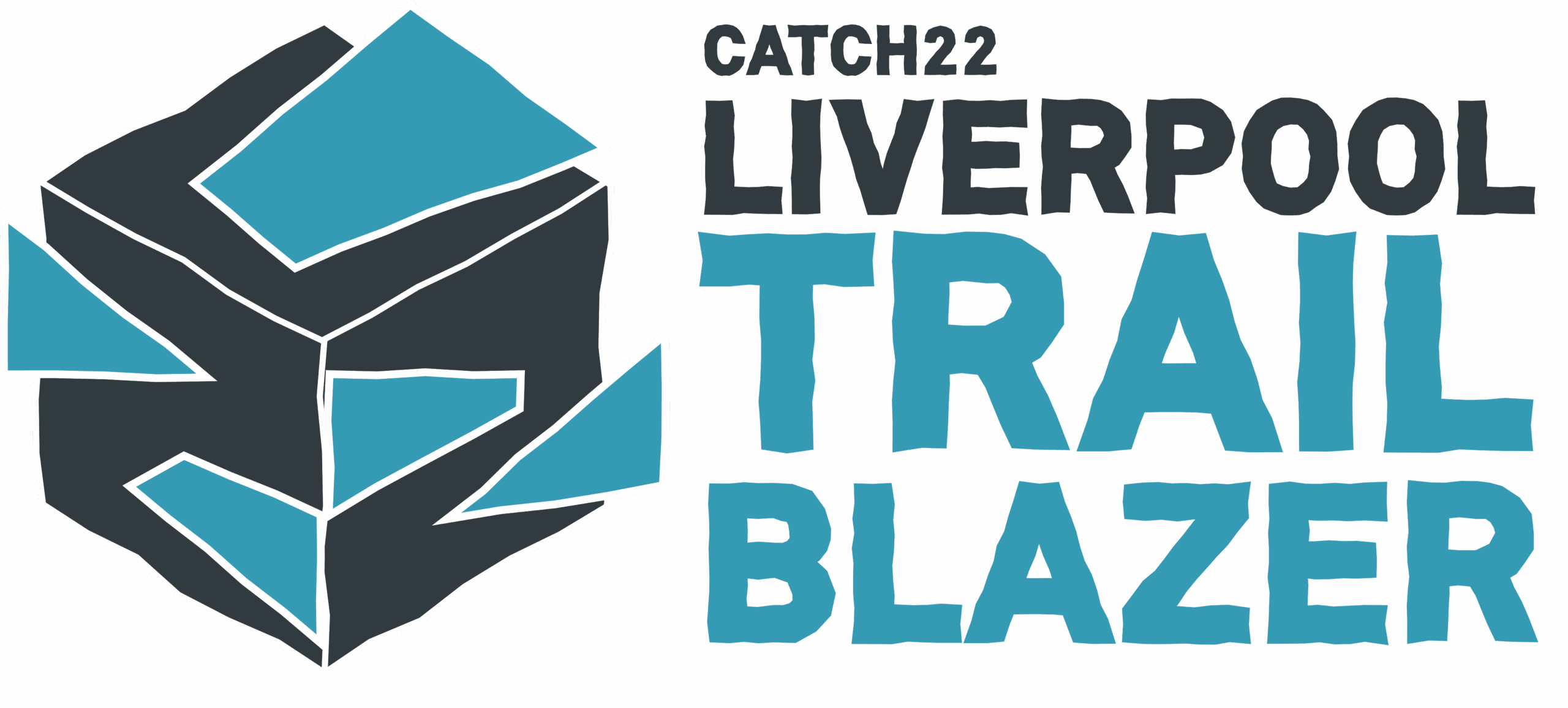 a blue and black graphic of a box with the words 'Catch22 Liverpool Trailblazer' next to the box